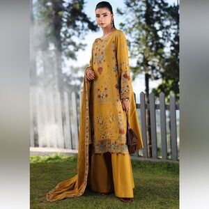 Elegant Mustard Embroidered Women's Pakistani Suit